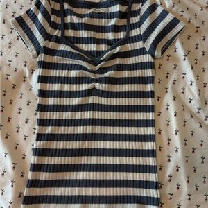 Madewell Navy and Cream Striped Short Sleeve Top